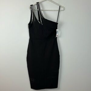 NWT City Studio black one shoulder dress with glass beads Size 5